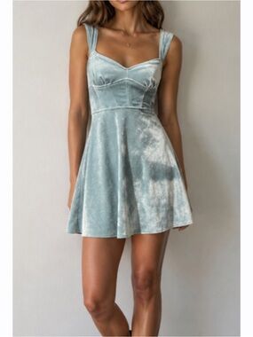 Urban Outfitters Genevieve Velvet Mini Dress Blue Fit & Flare Party Dress XS New